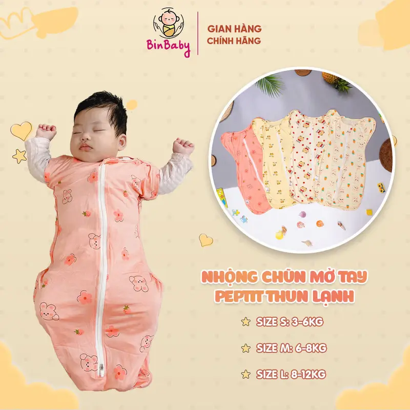 Nhộng chũn mở tay Binbaby cho bé – Vải thoáng khí co giãn 4 chiều – Giúp bé ngủ ngon, giảm giật mình 5