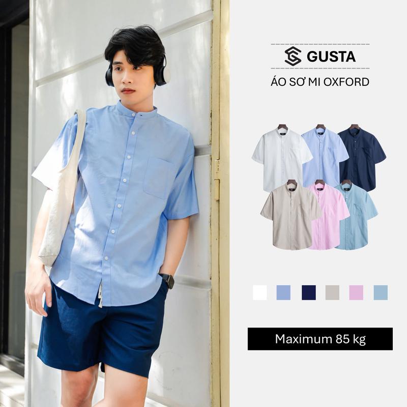  Áo sơ mi nam ngắn tay Gusta vải oxford chống nhăn cổ tàu dáng regular phong cách basic - SM65 
