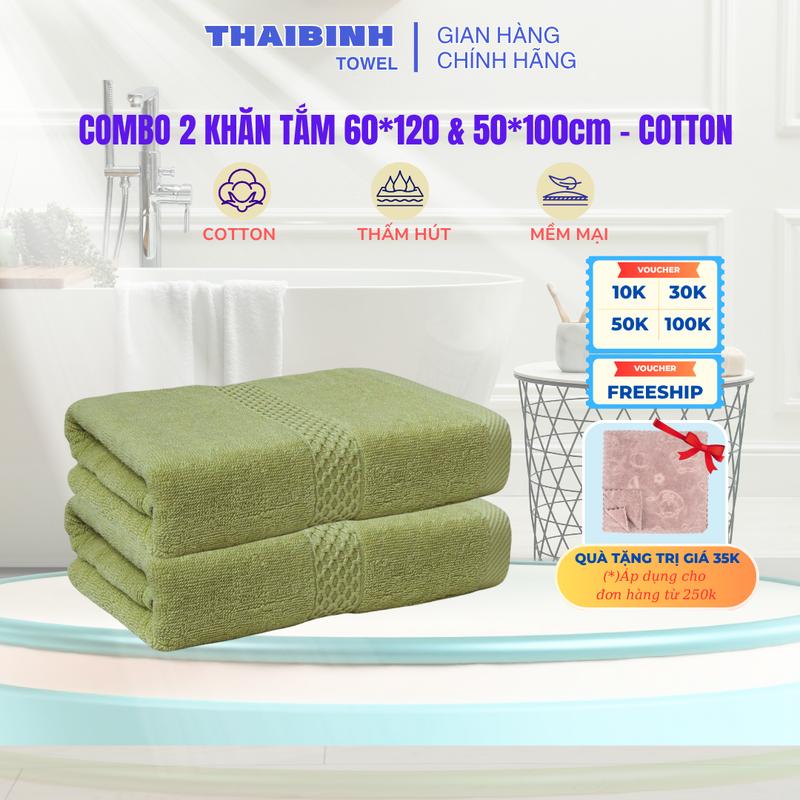  Combo 2 Khăn Tắm Thái Bình 50x100 & 60x120cm Cotton Mềm Mại Không Xổ Lông Không Phai Màu Nhà Tắm Việt Nam Nâu Tây khăn  tắm khăntam  giadinh khan  tám  mềm  mại Khăn Tắm 100% khăn  tắm  nén  50x  100 