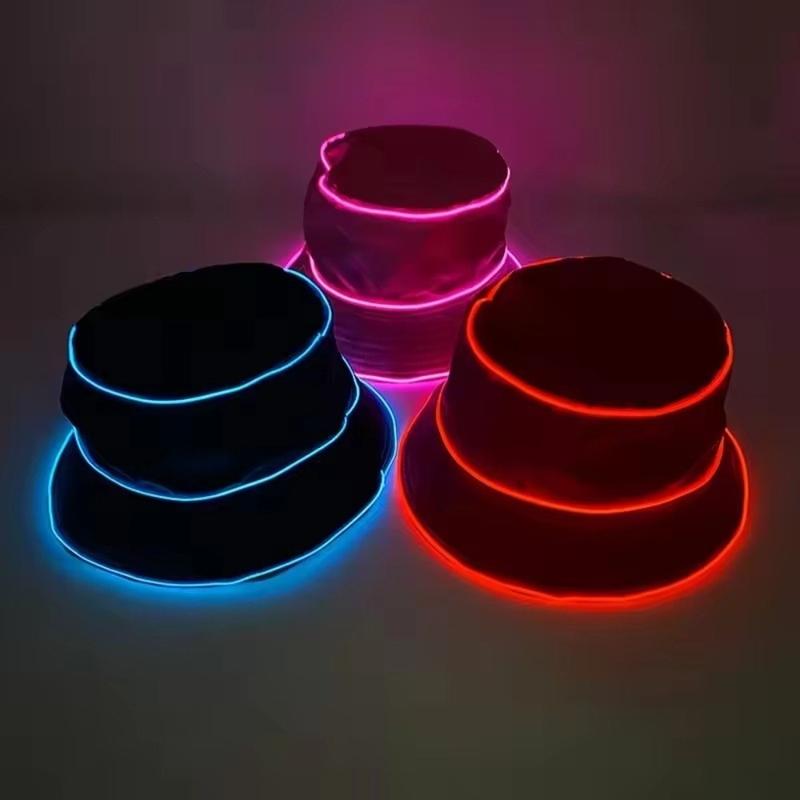 Bloom&Bling Mới Polyester Mũ xô LED Chế độ nhấp nháy Dây EL Mũ phát sáng Sử…