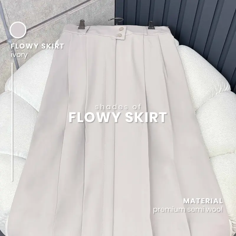 Louvee - Flowy Skirt Rok Wanita Rempel A Line Maxi kekinian style Wanita Panjang Tebal Waist Premium Casual 6
