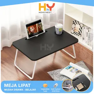 HOMYNEST Meja Laptop Meja Belajar Lipat Portable Kayu HPL Kaki Besi Kokoh Furniture Berkualitas