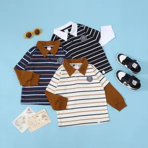 Yameena.kids Kaos Polo Rugby Stripe Anak Long Slive Anak Laki-Laki