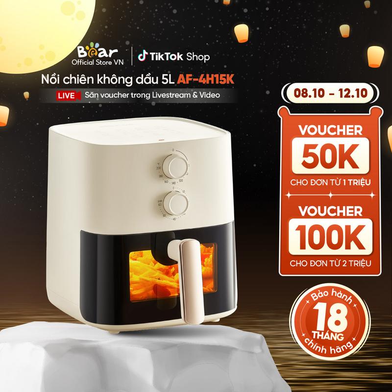 Nồi chiên không dầu 5 lít Bear AF-4H15K công nghệ xoáy 4D
