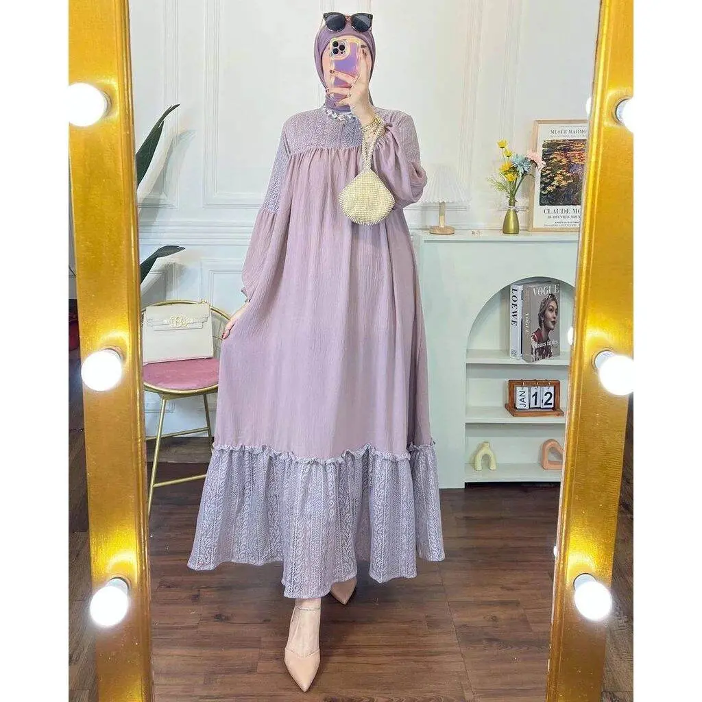GAMIS KONDANGAN MODEL TERBARU KOMBINASI BRUKAT MALIKA// Dress Wanita Mewah Pesta Dewasa casual Multicoloured Fit Muslim Maxi Remaja Lebaran Syari Mutiara Simple XL gamis  wanita Gamis Katun oneset  brokat gam is Gaun Gamis Rayon baju