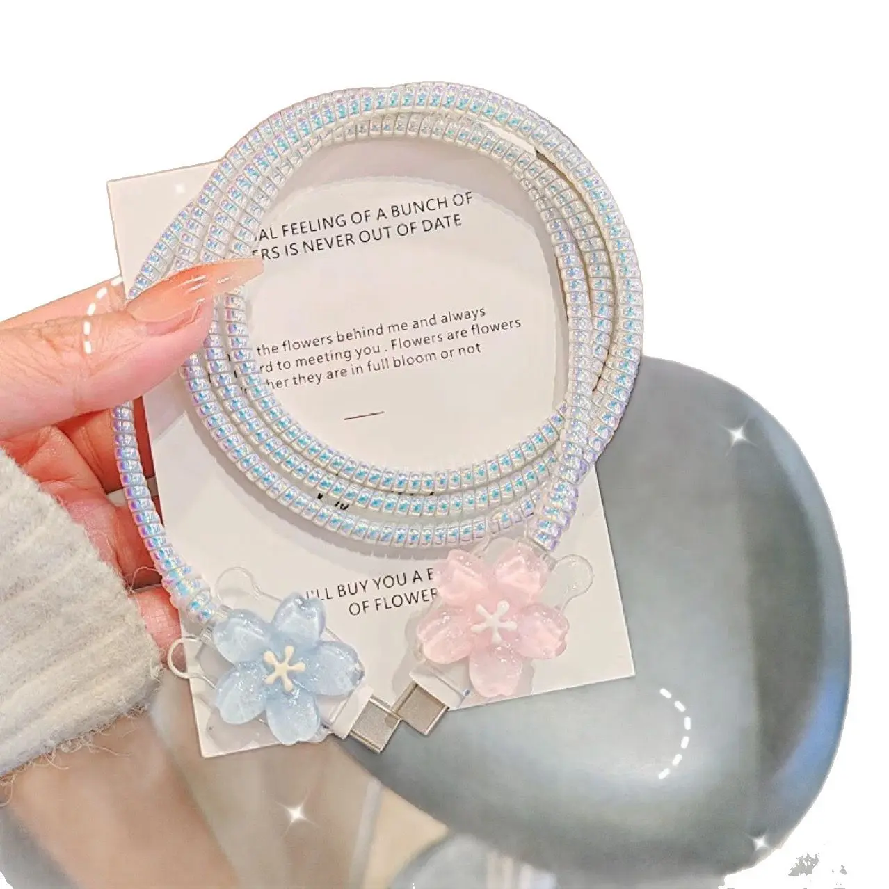 CABLE BLUE PINK FLOWER