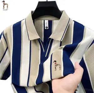 Olet Polo Shirt Pria kaos polo garis baju kaos pria bordir Kemeja POLO bergaris vertikal kaos pria keren