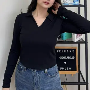 Rochelle 38 + Valery Atasan Lengan Panjang Bahan Knitwear Oversize Casual Top Longsleeve Knit Wanita Size M Baju Atasan Wanita Elegan dengan Desain Kerah Polos dan Lengan Panjang Bahan Rib Lembut dan Elastis Sesuai untuk Penggunaan Sehari-hari