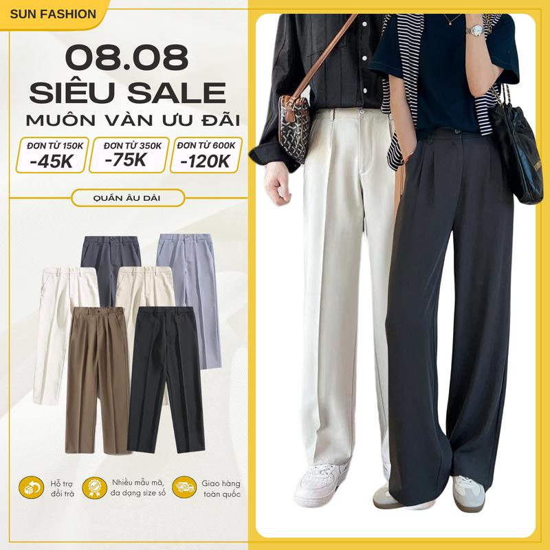 Quần âu ống suông nửa cạp chun 6 màu SUN form suông rộng nam nữ, chất vải mềm mịn, thoáng mát Ong Menswear