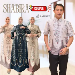 Couple Dress SHABIRA Bahan Silk Premium | Gamis Kondangan Motif Bunga Elegan 2025 Mewah Setelan Muslim Pasangan Baju Lebaran