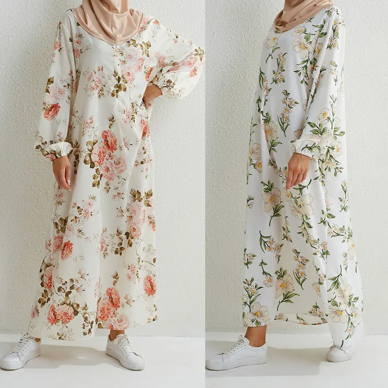 Southeast Asia Dried  Floral Dress round Neck Pullover Loose Fashion Robe Skirt