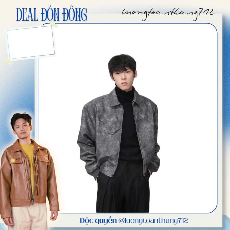    YOUNG x Luongtoanthang712   Deal Độc Quyền - Áo Khoác Da Loang - Phong Cách Hàn Quốc - Form Crop 55cm - Có Đệm Vai 