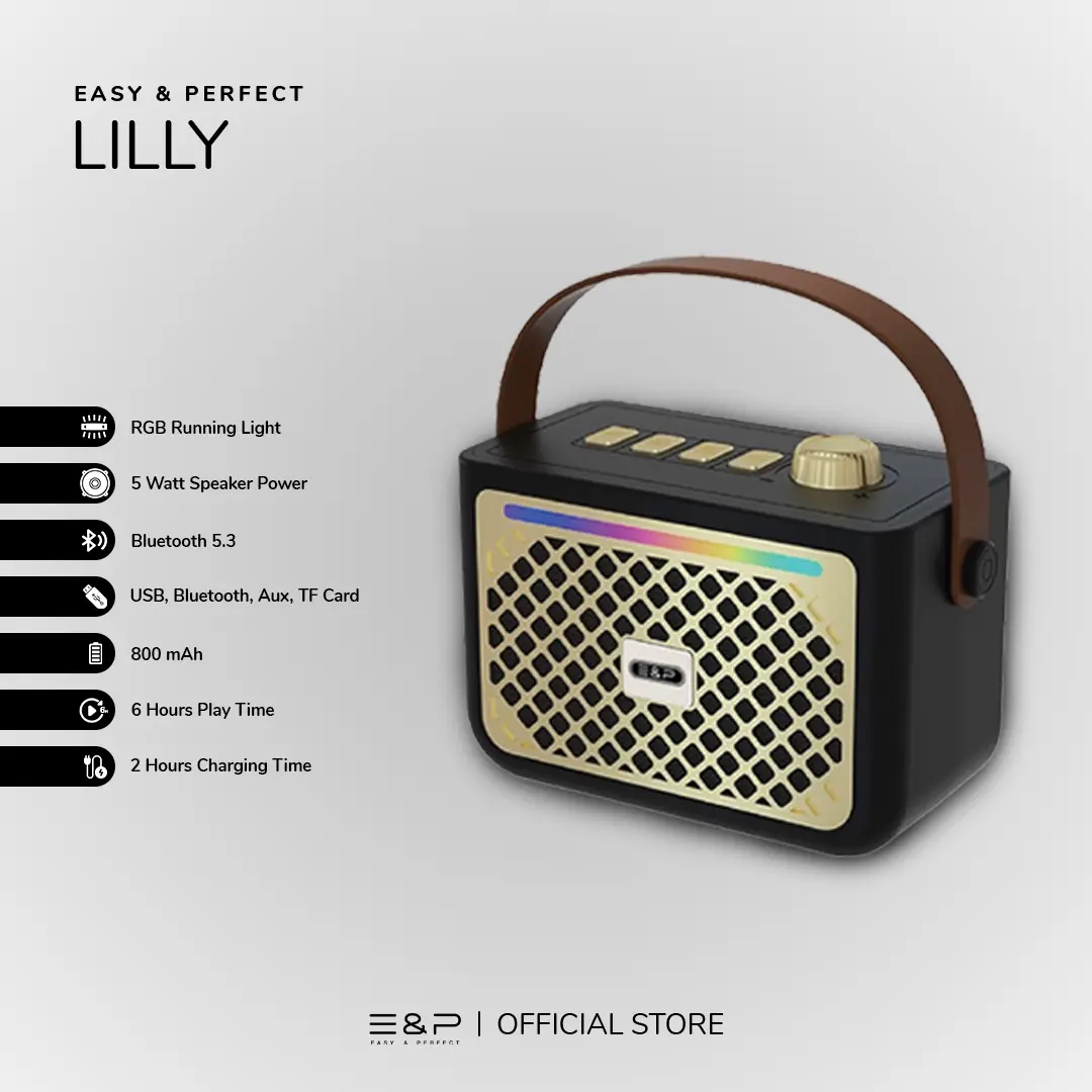 Easy & Perfect LILLY | Without Box & Mic | Bluetooth Speaker Portable with RGB Running Light | 5 Watt Speaker Power with 6 Hours Play Time