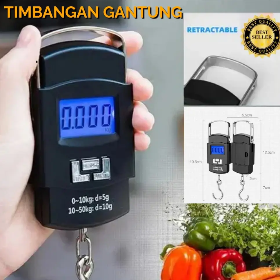 Timbangan Gantung Koper Digital Mini kapasitas 10-50 kg Layar LED Terang Stabil Kuat Kokoh Serbaguna Praktis  Portable Mudah Digunakan Elecktrik Travel Scale