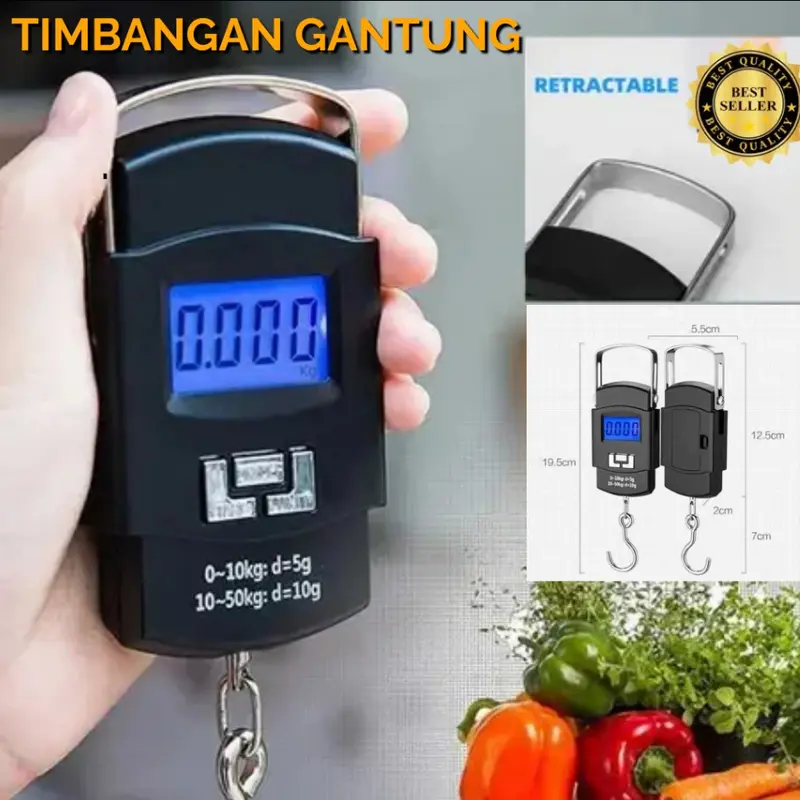Timbangan Gantung Koper Digital Mini kapasitas 10-50 kg Layar LED Terang Stabil Kuat Kokoh Serbaguna Praktis  Portable Mudah Digunakan Elecktrik Travel Scale 0