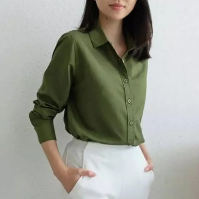 Kemeja Putih Wanita Kemeja Wanita Lengan Panjang Kemeja Hitam Putih Wanita Polos Basic 3