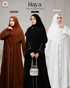 Jannah River Haya Dress Anti UV Set Pastan Bahan Premium Gamis Lebaran Detail List Mewah Simple Elegant Abaya Dress Lebaran Gamis AntiUV