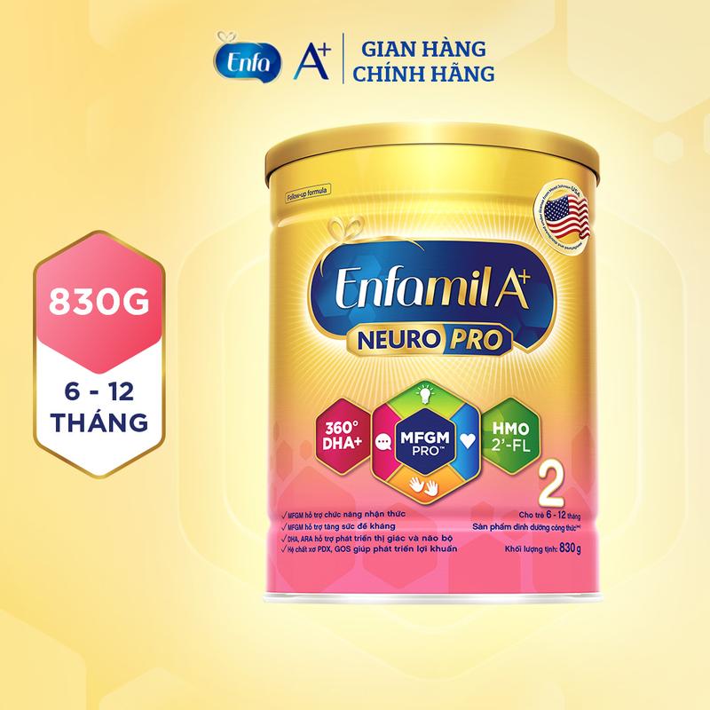 Sữa bột Enfamil A+ Neuropro 2 830g với DHA giúp phát triển não bộ cho trẻ từ 6 –12 tháng tuổi