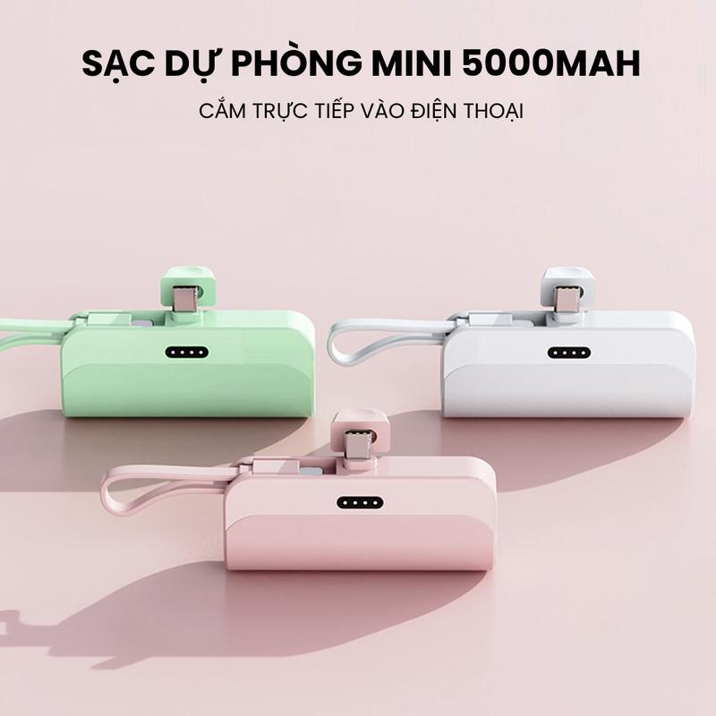 Sạc Dự Phòng 5000mAh Mini Power Bank Bộ sạc di động Type-C & LN Cắm cho điện thoại Android phone ip