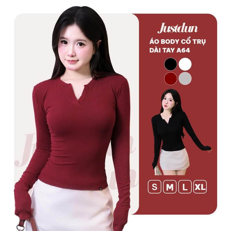  Áo Cổ Trụ Nữ Tay Dài JUSTDUN A64 - Vải Cotton Cao Cấp Mềm Mịn Co Giãn Thoải Mái Tôn Dáng 