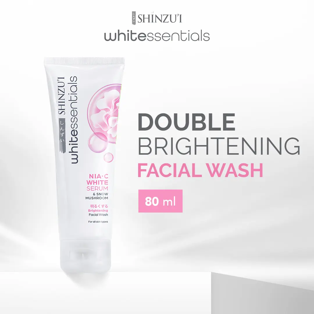 Shinzui WHITEssentials Double Brightening Facial Wash Snow Mushroom 80ml Niacinamide Mencerahkan