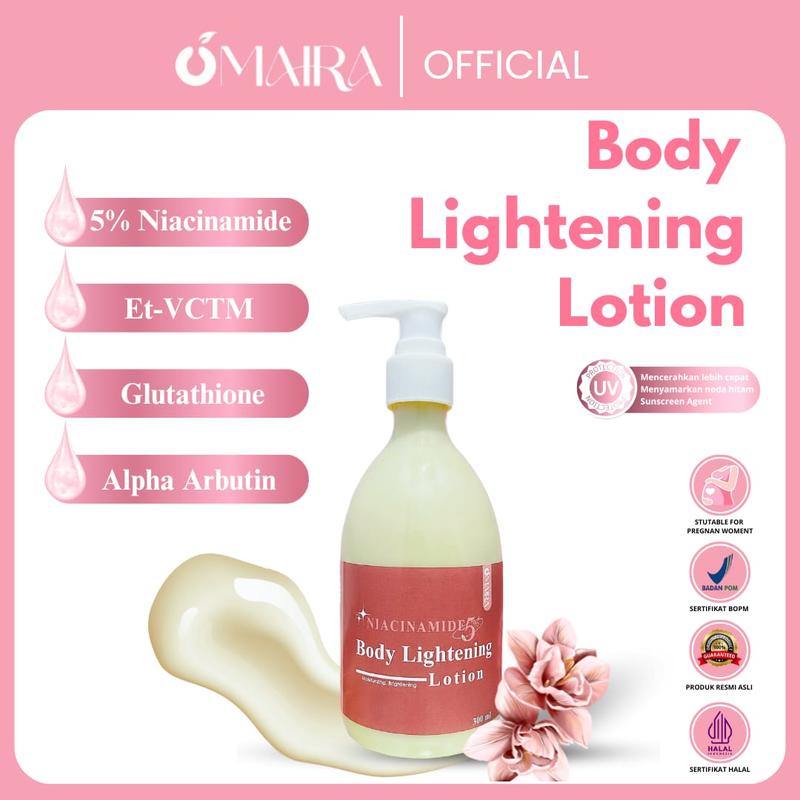 Omaira Lightening Lotion with 5% niacinamide + Sunscreen Agent | Membantu Mencerahkan Kulit Tubuh | Membantu melindungi dari paparan sinar UV | Membantu Melembabkan Kulit Tubuh | Membantu menyamarkan Bekas luka (BPOM dan HALAL) 0