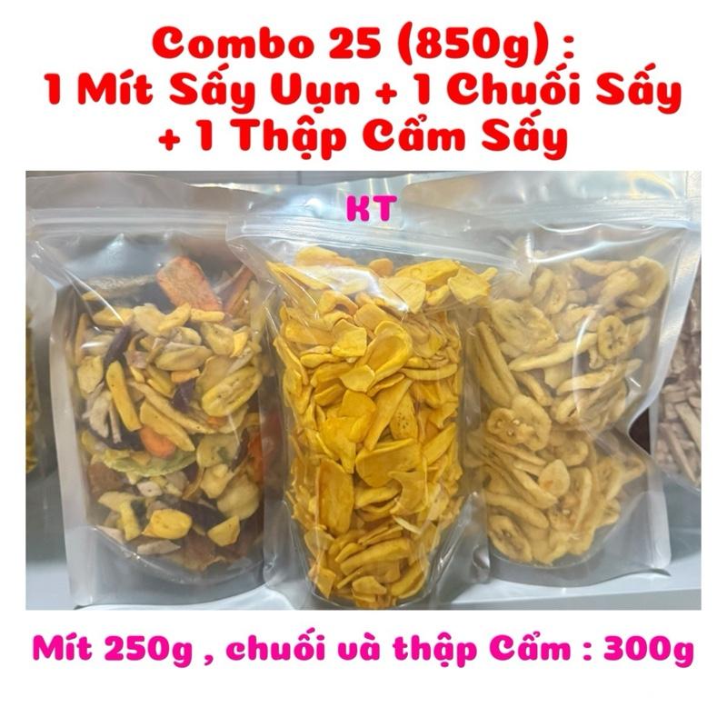 Combo 25(850g) : 1 Mít Sấy 250g + 1 Chuối B 300g + 1 Thập Cẩm 300g - hàng mới thơm giòn ngọt