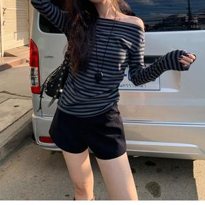 Women's Striped Long Sleeve T-Shirt, Spring & Fall New Design, Slim Fit, Unique Style, Casual Fashion Top for Women 3436# Womenswear Lingerie Summer Hui