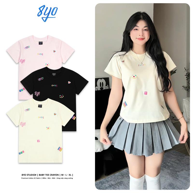 Áo Baby Tee Thêu 8YO CRAYON Cotton Mềm Mịn Mát - Áo Baby Tee Local Brand Chính Hãng