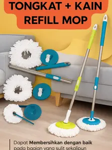 (QM) Tongkat Handle Pel + Kain Spin Mop Alat Pel Lantai Set Mop Stick Kain Refill Spin Mop Serbaguna