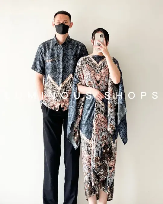 Baju Couple Cream Hitam Couple Kemeja Batik Kebaya Couple Baju pesta Kebaya Wisuda Kebaya Wanita All size Pria XXL Coklat