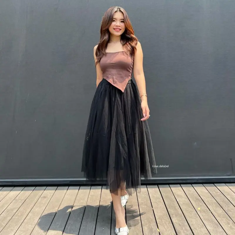 Rok Tutu Midi Skirt Two Layers Dewasa Tile 2 Premium 7/8 Wanita - Maxi Panjang Pesta