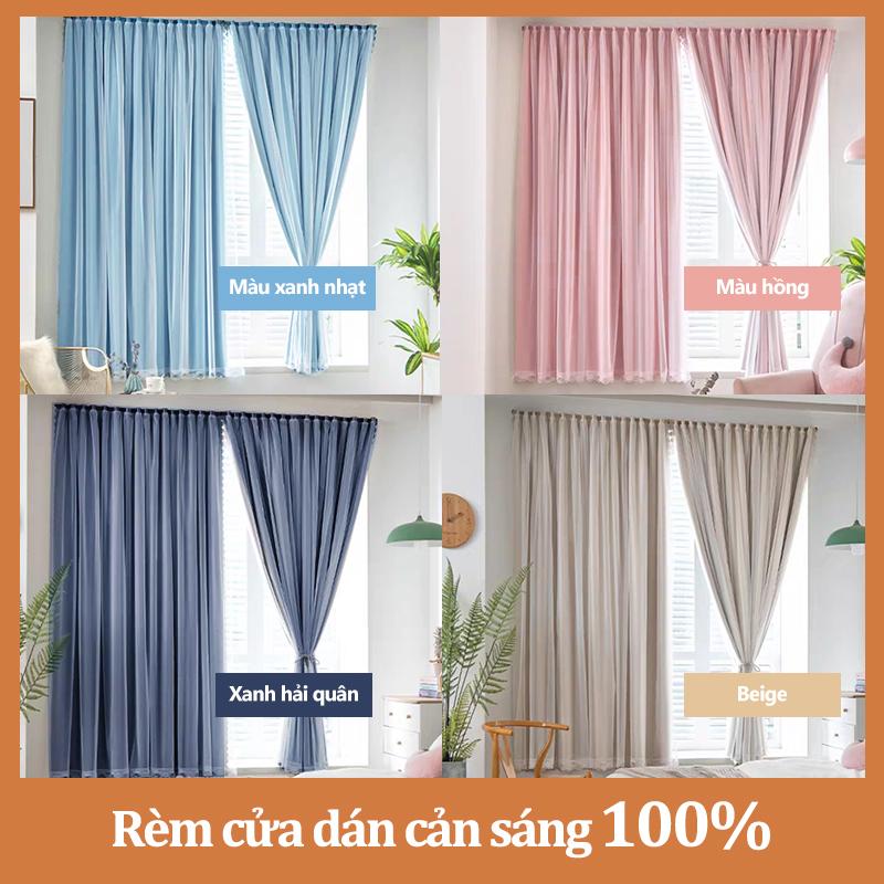 Rèm cửa kín hoàn toàn 2 lớp 100% cho phòng ngủ màu Trơn che nắng 1.5m 2m không cần đục lỗ