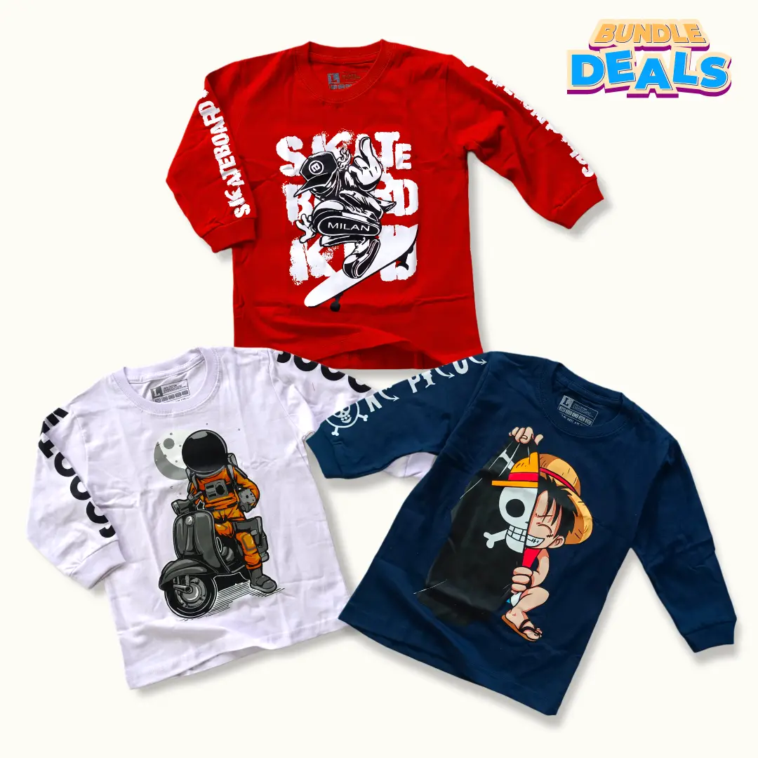 Paket 3 Pcs Lebih Hemat Kaos Lengan Panjang Kekinian Bahan Premium untuk Anak Laki-laki Usia 3-14 Tahun - Fashion Anak