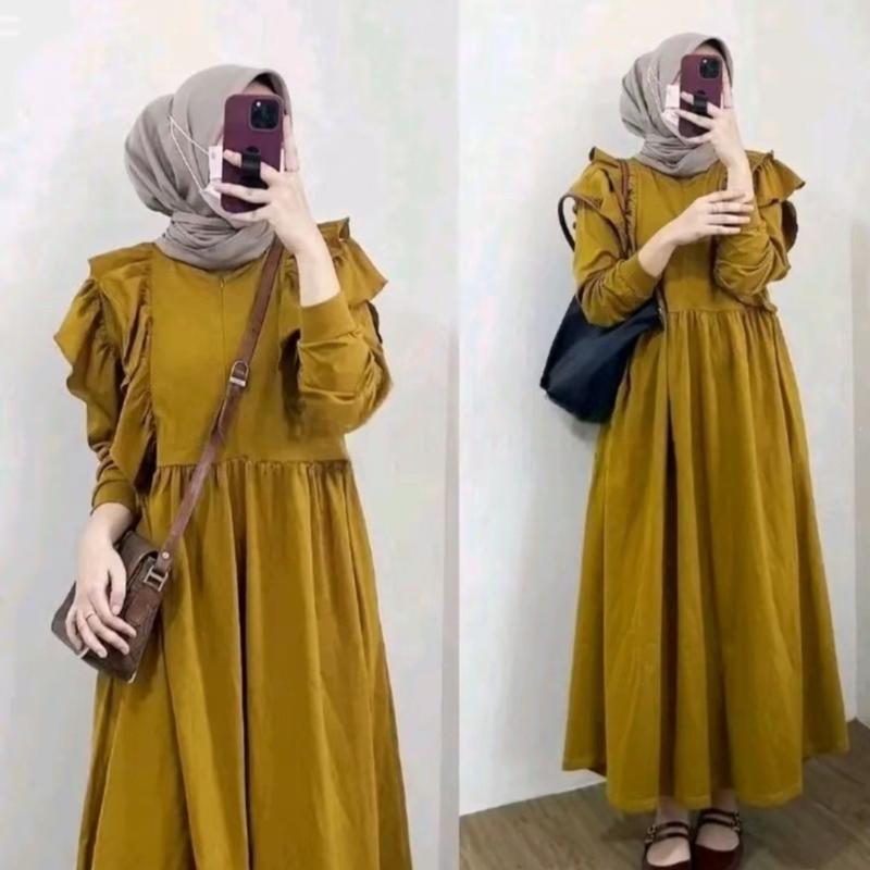 Product Introduction of Gamis Panjang Wanita Variasi Ruffle Meldi Dress Muslim Crinkle Airflow | Gamis Kondangan Nyaman | Gaun Pesta Santai Mewah 6