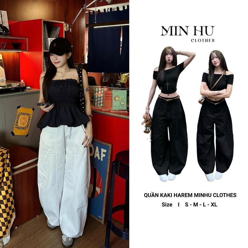 MINHU CLOTHES Quần Kaki Harem Unisex Form Rộng Cá Tính Thoải Mái Hot Trend Size S M L XL Chất Liệu Kaki Phù Hợp Nhiều Phong Cách