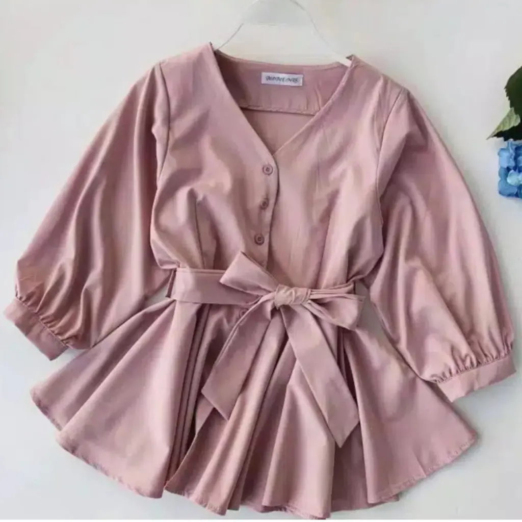 OUTFIT SALE - Melia Blouse Waist Strap Premium Atasan Top Remaja Wanita Muslim Fit L