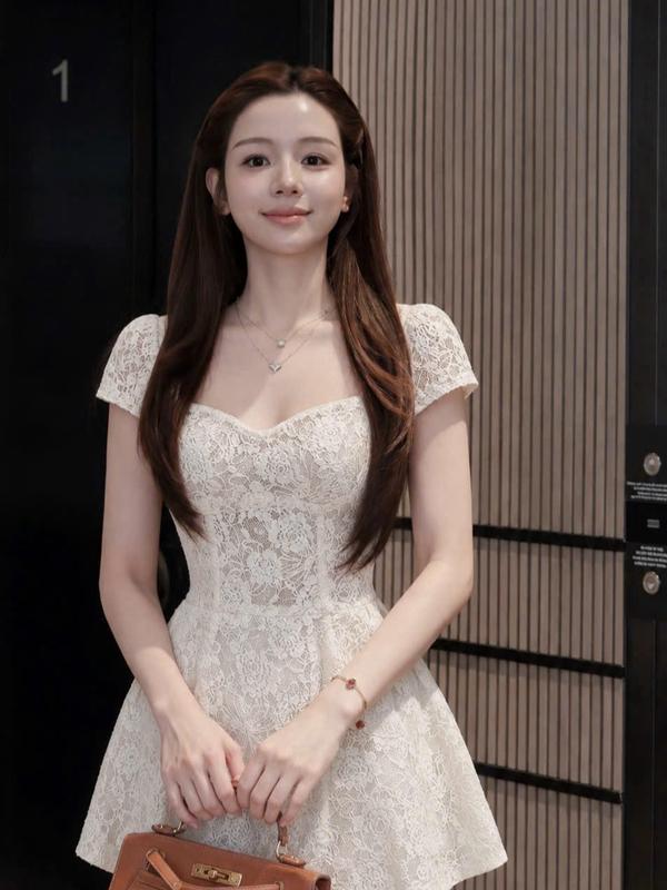 Váy Ren Tay Hến Cúp Ngực Nữ, Đầm Sang Chảnh Phong Cách Hàn Quốc Hot Hit