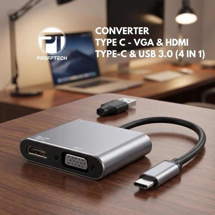 Gambar PROFFTECH CONVERTER Type C ke HDTV VGA USB3 Type C 4 in 1 Original dengan Resolusi Tinggi dan Bandwidth Luas dari ProffTech Indonesia Kota Administrasi Jakarta Pusat Tokopedia