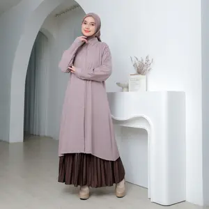 HAYFA Long Tunik Wanita Rayon Twill Flowy Adjustable | Atasan Polos Jumbo Muslimah Seragaman