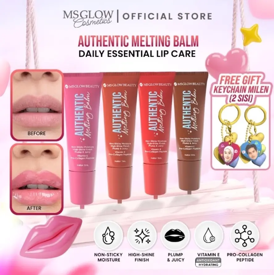 MS GLOW AUTHENTIC MELTING BALM 11 ML FREE CHARM MENUTRISI MELINDUNGI DAN MELEMBAPKAN BIBIR