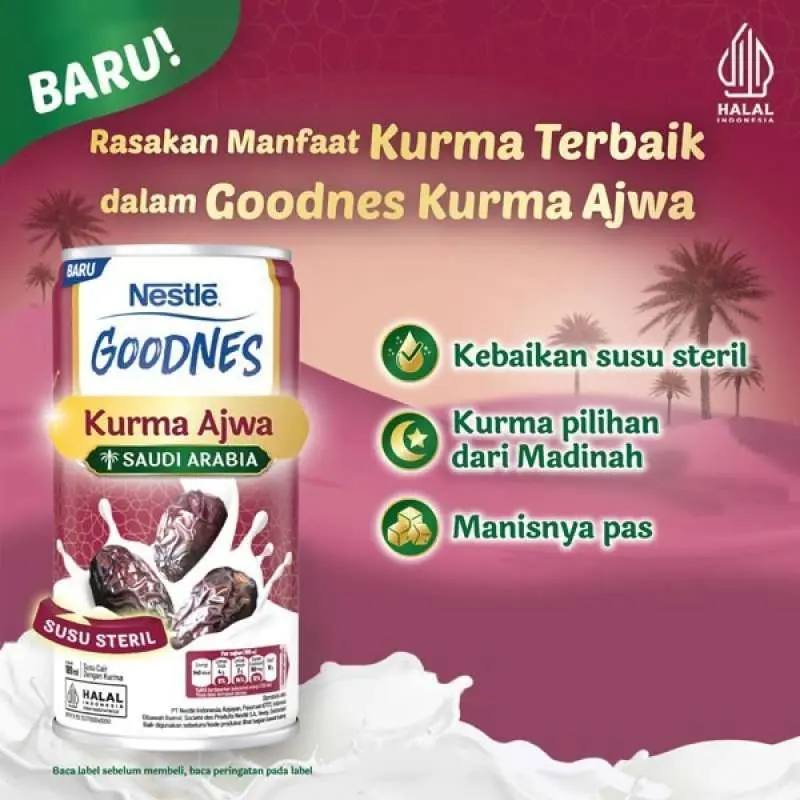 New Nestle Goodnes Kurma Ajwa Saudi Arabia kemasan kaleng 189ml Susu Dairy Milk Minuman Toples Kambing