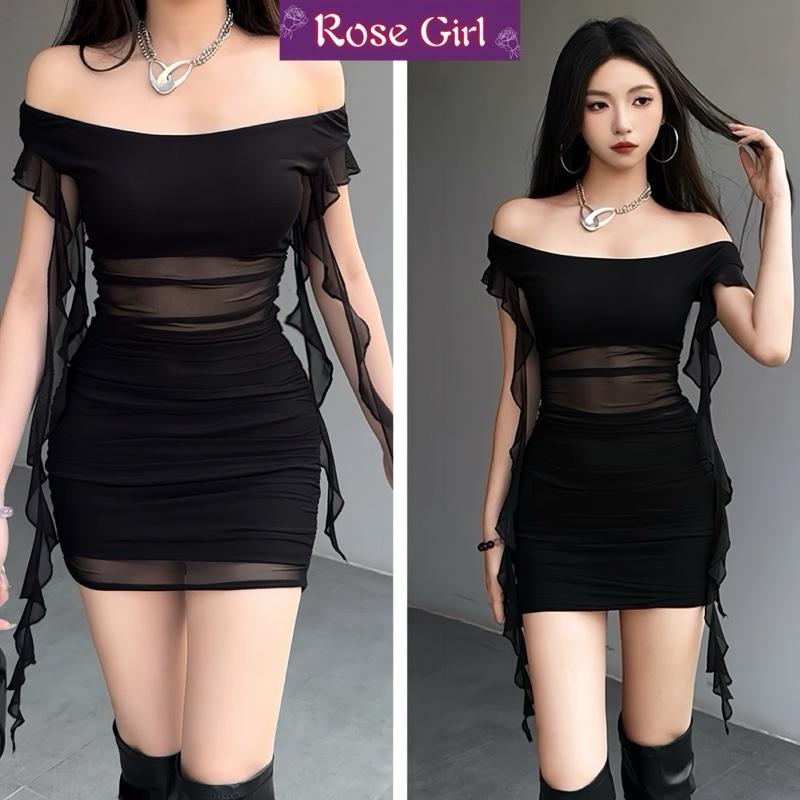 Đầm body 348 đầm lưới tua rua trễ vai sang chảnh dự tiệc hai lớp
