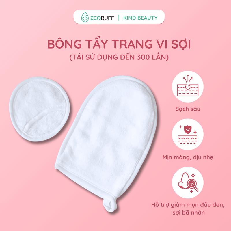  Ecobuff Bông Tẩy Trang Miếng Rửa Mặt Vi Sợi & Set Găng Tay Siêu Mềm Mịn Tiết Kiệm Tái Sử Dụng 300 Lần Không Ẩm Mốc Làm Sạch Da Hỗ Trợ Giảm Mụn Ẩn Sợi Bã Nhờn Eco Friendly Zero Waste 