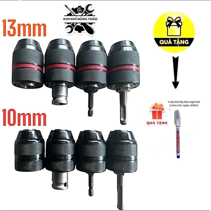  Đầu Chuyển Mũi Khoan AUTO LOCK  Vặn ngược lại 1 nhịp để khoá trục  10mm và 13mm,Dùng Cho Máy Khoan Bê Tông - Máy Chuyên Vít - Máy Bulong .13mm Viền Đỏ. Tặng 1 bút lấy dấu ngòi dài màu sắc ngẫu nhiên 