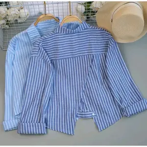 Lala Kemeja Crop Salur Stripe Bahan Katun Poly