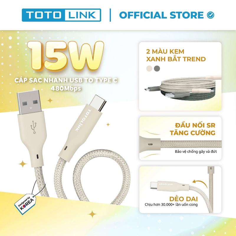 Cáp Sạc TOTOLINK USB A to Type-C 3A – Hỗ trợ iPhone 15/16 dùng cổng Type-C, Android, Truyền Dữ Liệu - Cáp Sạc Nhanh IP, Android Bọc Dù Siêu Bền