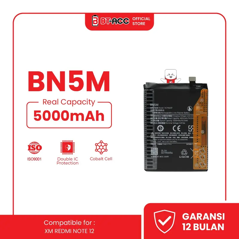 BT-ACC BN5M Battery Baterai Battre For Xiaomi Redmi Note 12
