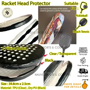 Pickleball Racket Head Protector Pelindung Cover Stiker Kepala Raket Beach Tennis Protection Clear Black Tenis Pantai