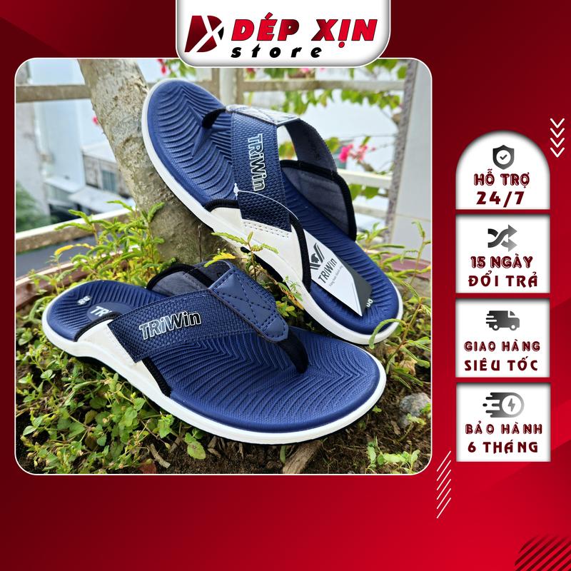 Dép Kẹp Nam Cao Cấp TRIWIN Quai Dù Lót Da Đế Cao Su Chống Trượt (Xanh) Đế Bằng DéP depkep xỏ ngón dibien